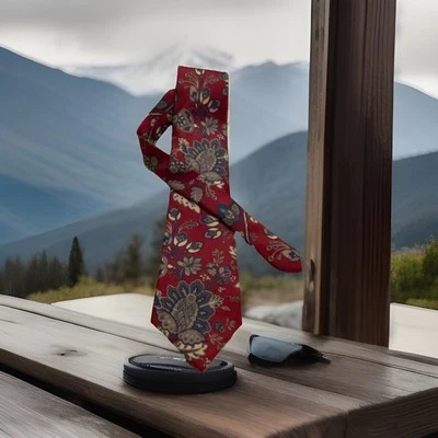 Vtg Salvatori Dramatic Floral Deep Red , Blue, & Cream Silk Necktie Tie USA 4x56 - Image 1 of 4