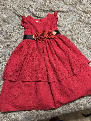 Laura Ashley Little Girl's Red Lace & Roses Fanciful Dress-Size-6 - Image 1 of 4