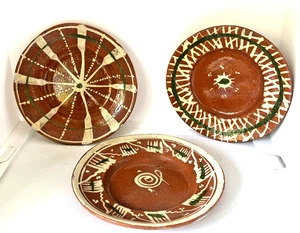3 Vintage Hand-Painted Terracotta Folk Art Plates Earthenware Mexican Pottery - Picture 1 of 7