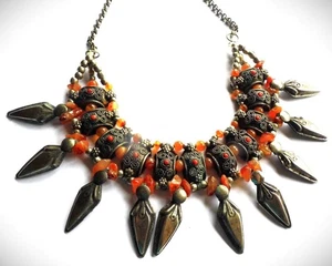 Collar Vintage Ágata Cornalina y Plata Tibetano Ladakh Tribal Joyería Étnica - Imagen 1 de 6