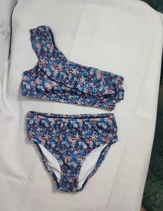 Eyelet & Ivy Girls Bikini Swimset Blue Floral Print Size 14 NWT One Shoulder - Picture 1 of 14