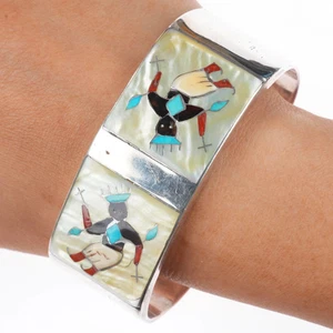 7.2" Vintage Ohmsatte Zuni sterling silver Apache Ghan dancer cuff bracelet - Picture 1 of 9