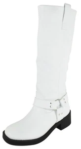Berness Women Knee High Boots Buckle Riding Zippers Block Heel SPENCER White PU - Picture 1 of 6