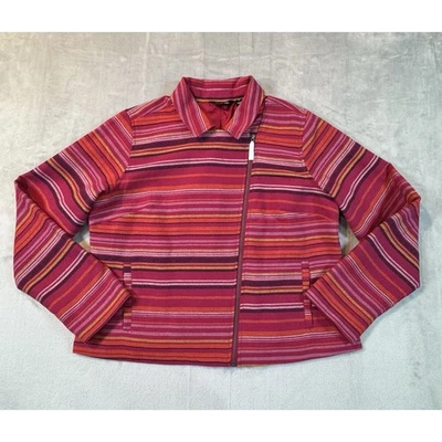 Peace Love World Striped Moto Jacket Pink Orange Zip Front Medium NWT - Image 1 of 4