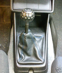 Cofia De Cambio Para VW Golf Passat MK2 MK3 En Cuero Negro Con Costura Azul - Imagen 1 de 1