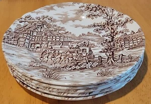 Franziskaner Braun Coaching Tage Dessert/Torten Teller 7" (5) Staffordshire England - Bild 1 von 8