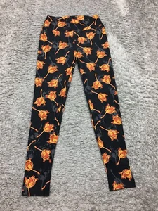 Lularoe Leggings One Size Womens Black With Orange Flowers - Picture 1 of 12