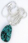 20.60 Carat Spiderweb Turquoise Sterling Silver Pendant 20 Inch 1.7mm Rope Chain