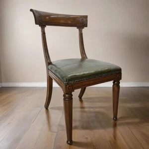 Sedia Antica Stile Regency '800 inglese per scrivania studio con pelle verde - Foto 1 di 11