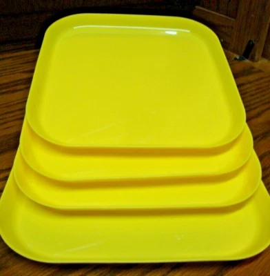 4pc IKEA  Bright Yellow Dinner Plates 9.5x9.5-Plastic Summer Picnic Poolside 986 - Image 1 of 4