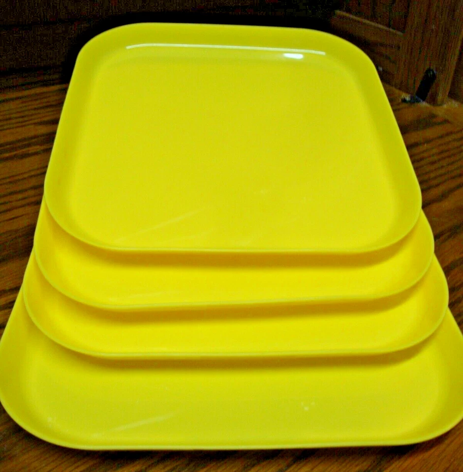 4pc IKEA  Bright Yellow Dinner Plates 9.5x9.5-Plastic Summer Picnic Poolside 986 - Image 1 of 4