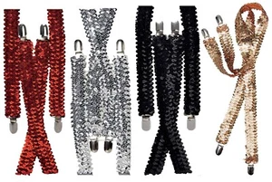 Adjustable Shiny Sparkle Sequin Braces Unisex Elastic Y-Back Clip on Suspenders - Picture 1 of 5