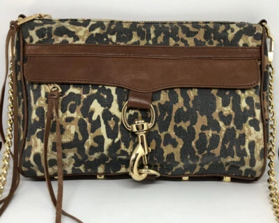 Bandolera Rebecca Minkoff Mac Leopardo Denim Cuero Marrón Herrajes Dorados Cadena Foto 1 de 4