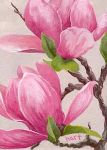 Magnolias Floral Print- Original Flower Wall Art-Pink Bedroom Giclee-Small Print - Picture 1 of 4