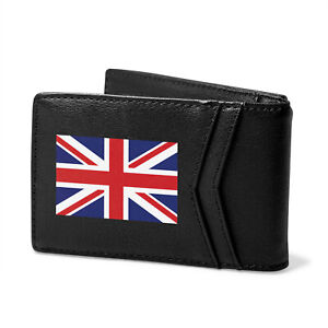 United Kingdom UK Flag Black PU Leather Slim RFID Resistant Bi-fold Men Wallet