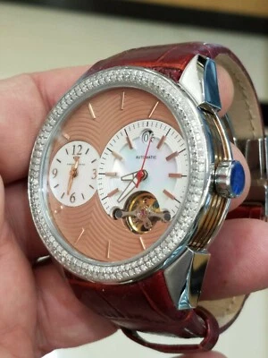 Aqua Master 1,75 ct moldura de diamante relógio automático masculino pulseira de couro W#317 - Imagem 1 de 4