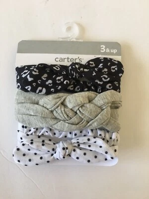 NEW Girls Carters Stretchy Head Wraps/Headbands Black & White Polka Dot (3 Pack) - Image 1 of 2
