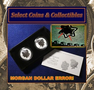 2023-S Reverse Proof $1 Morgan & Peace Silver Dollar 2pc Set Morgan Error Coin! - Image 1 of 4