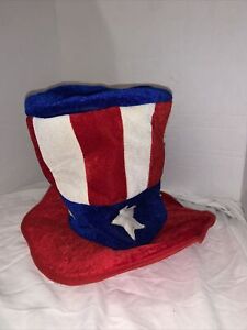 Red white and blue Patriotic  top hat 9”  Fun Life Of The Party! One Size Fit