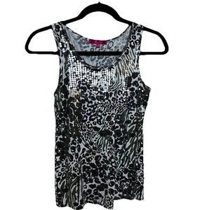 Almost Famous Animal Print/Sequins Ribbed Tank Top Women's Size 2X 100% Cotton - Bild 1 von 6