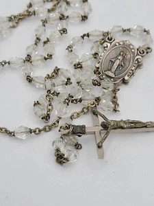 Vintage Catholic Rosary White Glass Beads With Medal - Picture 1 of 5