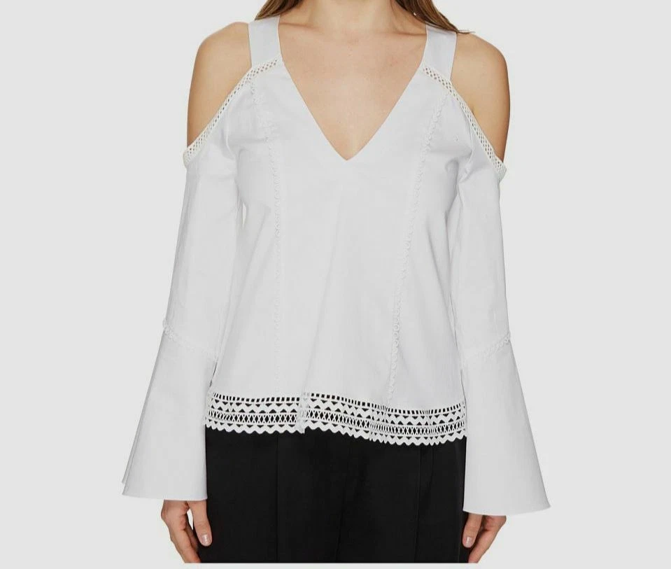 $695 ZAC Zac Posen женщин белый Jordy холодные плечи длинным рукавом блузка размер 0 - Изображение 1 из 1
