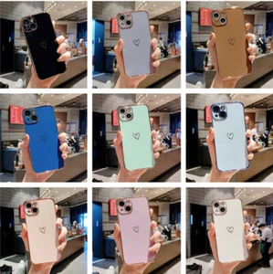 For iPhone 14 13 12 11 Pro Max XR 8 Colorful Love Heart Plating Soft Case Cover - Picture 1 of 21