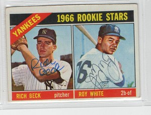 Roy White and Rich Beck 1966 Topps signed auto autographed card New York Yankees