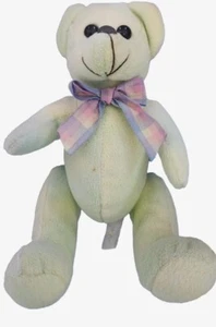 Unbranded Mint Green 10" Stuffed Bear With Pink Plaid Bow - Picture 1 of 3