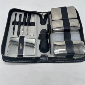 Vintage West Germany Pflege Reise Kulturbeutel Set in Boden Leder Reißverschluss Etui - Bild 1 von 11