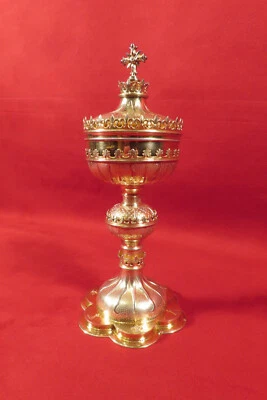 CHARLES E TRIOULLIER ANCIEN CIBOIRE OFFICE VERMEIL FLEURS DE LYS HERMINE XIX ème - Photo 1/2