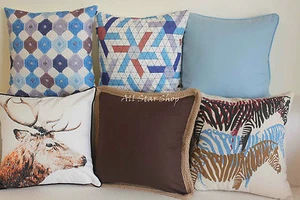 Art Aqua Chocolate Buck Zebra Home Decor Cotton CUSHION COVER PILLOW CASE 18" - Foto 1 di 8
