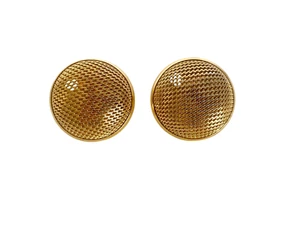 Monet Mesh Ohrringe groß gewölbt goldfarben Clip Ons signiert - Bild 1 von 6