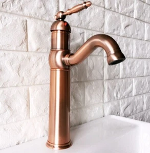 Antique Red Copper Kitchen Bathroom Sink Swivel Spout Faucet Mixer Tap ynf388 - Picture 1 of 9