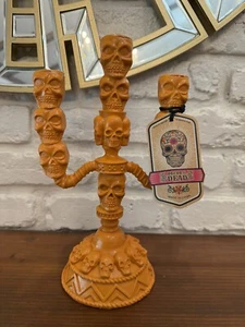 Halloween Home Decor Day of the Dead Stacked Skulls 10" Candelabra - Picture 1 of 6