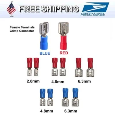 Red Blue Insulated Female Spade Terminals Connector Crimp Electrical Wire Copper - Image 1 of 4