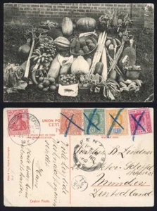 Ceylon 1910 Postcard with 4 KEVII stamps and a German Stamp - Picture 1 of 1