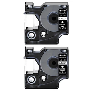 2PK 1/2" White on Black Label Tape For DYMO D1 45021 LabelManager LabelWriter - Picture 1 of 12