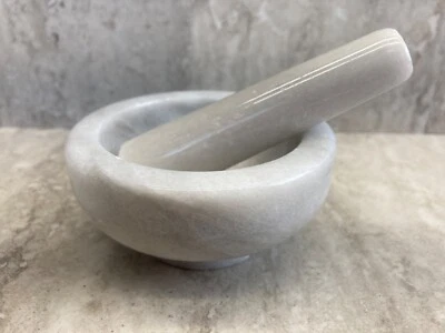 Marble Mortar & Pestle Set Gray And White Marble - Spices Herbs Mill Grinder - Image 1 of 4