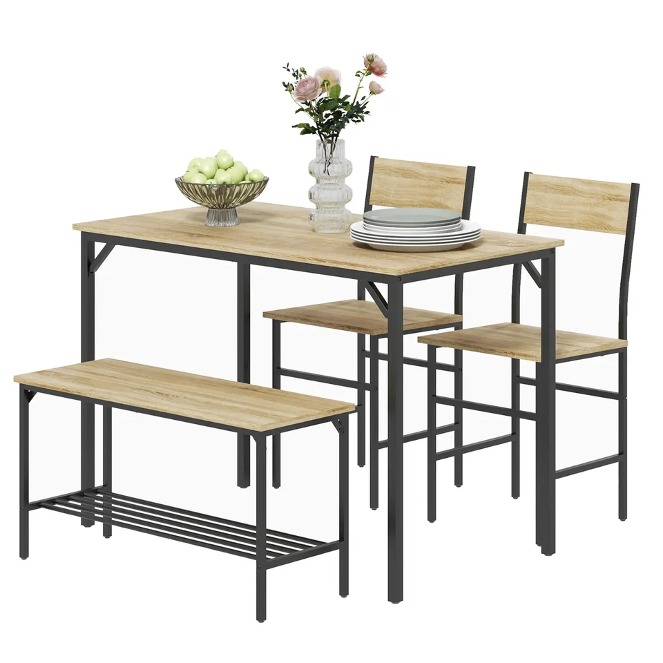4 Piece Dining Set Table Chairs Bench Compact Kitchen Furniture Wood Finish Grey - Image 1 of 1