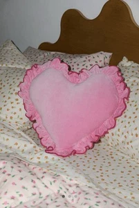 Urban Outfitters Throw Pillow Velvet Heart Pink Ruffle Chic NWT - Picture 1 of 7