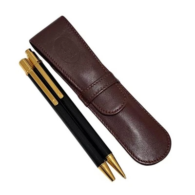 Import duty included  Cartier Black & Gold Ballpoint Pen & Mechanical Pencil Set - image 1 of 4