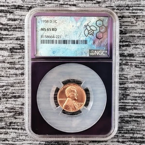 1958-D Lincoln Penny MS65 RD Red 1C Wheat Cent MS 65 Purple Core US Mint - Picture 1 of 2