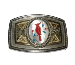 Vintage Cardinal Bird Inlay Western Style Silver Gold Tone Belt Buckle Very Rare - Picture 1 of 6