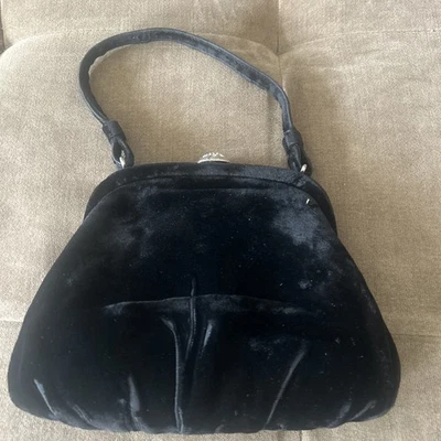 Vintage JR Black Velvet Crystal Lock Bag Built In Change Purse Evening Holiday - Image 1 of 4
