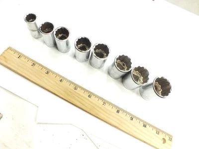 8 PIECE HUSKY TOOLS 1/2" DRIVE SHALLOW 12 POINT SOCKET SET 1/2" to 1" - USA - Image 1 of 4