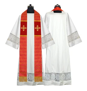 Red Clergy Stole with Jerusalem Cross Embroidery - Picture 1 of 2