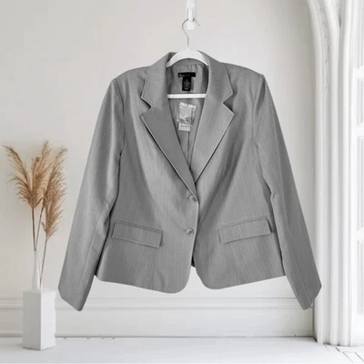 Chaqueta Blazer Lane Bryant Gris Claro Rayas Abotonada Carrera Talla 20 Nueva con Etiquetas Foto 1 de 4