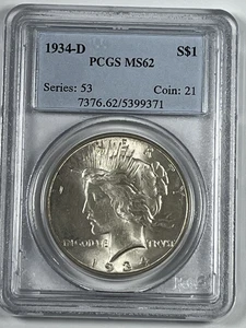 1934-D Peace Dollar : PCGS MS62 - Picture 1 of 2
