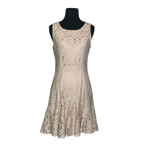 VETEMENTS Mini abito svasato e aderente in pizzo beige Mystree taglia small